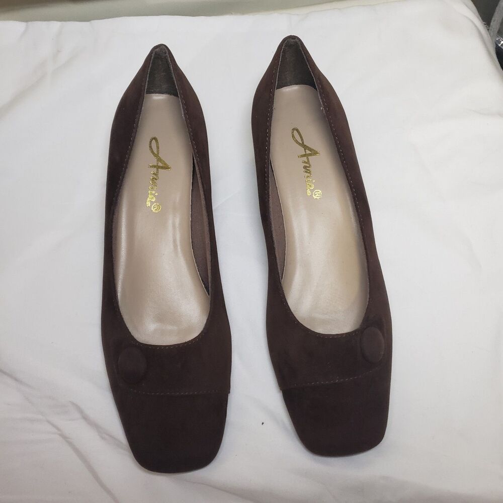 Annia Women's Brown Suede Square Toe Low Heel Flats